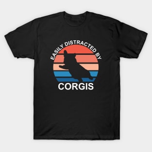 Easily Distracted By Corgis - White Text T-Shirt